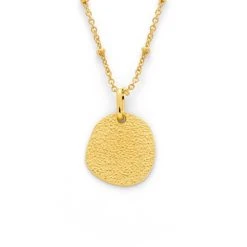 Collier Médaille Irrégulière Frappée Sur Chaîne Perlée Plaqué Or