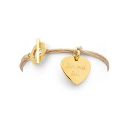 Bracelet 1 Breloque Proche Du Fermoir Sur Lien Satin Plaqué Or (gravure Manuelle)