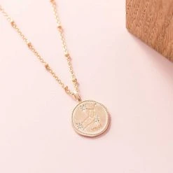 Collier Médaille Signe Astrologique Sur Chaîne Maille Perlée Plaqué Or -Atelier de Famille Soldes astro collier decor 1200 3079