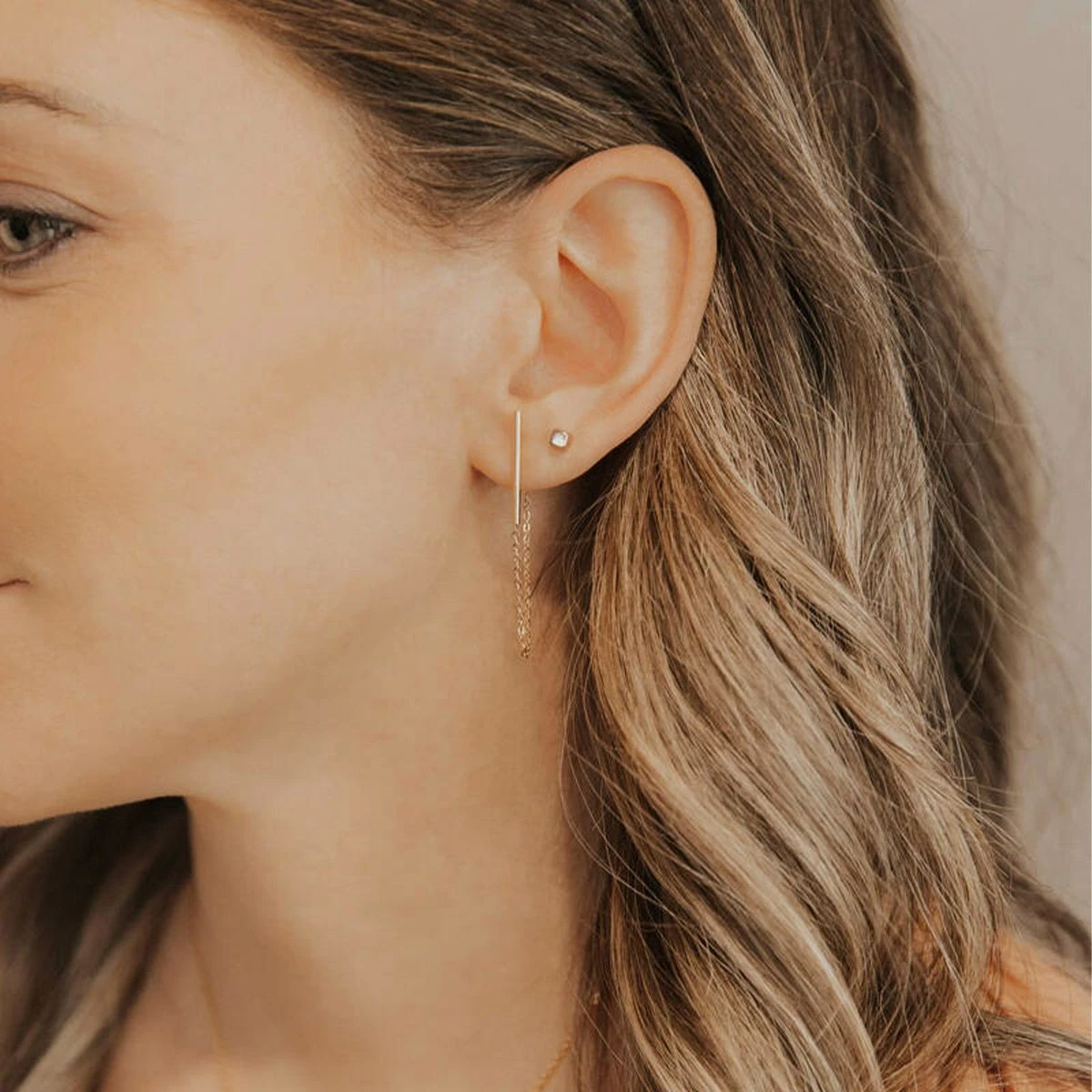 Boucles d'oreilles Barre et chaînette Plaqué Or Boucles D'oreilles Barre Et Chaînette Plaqué Or -Atelier de Famille Soldes bo barre et chainette