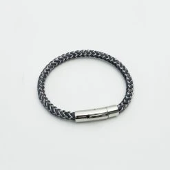 Bracelet Cuir Torsadé Et Fil Acier Pour Homme Bleu