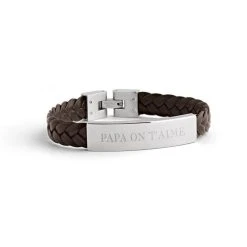 Bracelet Cuir Tressé Et Plaque Marron
