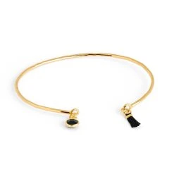 Jonc Fin Martelé Petite Pierre Sertie Et Mini Pompon Plaqué Or -Atelier de Famille Soldes br jonc tr sfin pierre pompon noir 2826 1200