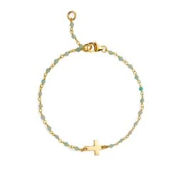 Bracelet Mini Croix Sur Chaîne De Pierres Plaqué Or
