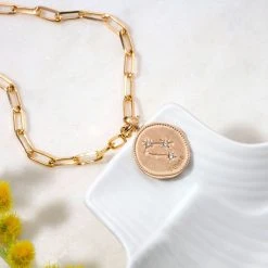 Bracelet Personnalisé Signe Astrologique Et Chaîne Maillon Ovale -Atelier de Famille Soldes brac gemeaux 1