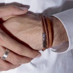 Bracelet Le Tressé En Cuir Véritable Pour Homme -Atelier de Famille Soldes brac homme porte