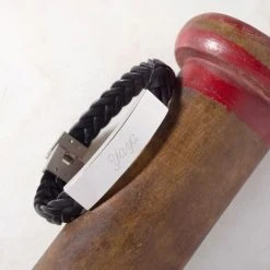 Bracelet Cuir Tressé Et Plaque Noir -Atelier de Famille Soldes brac tresse plaque 1
