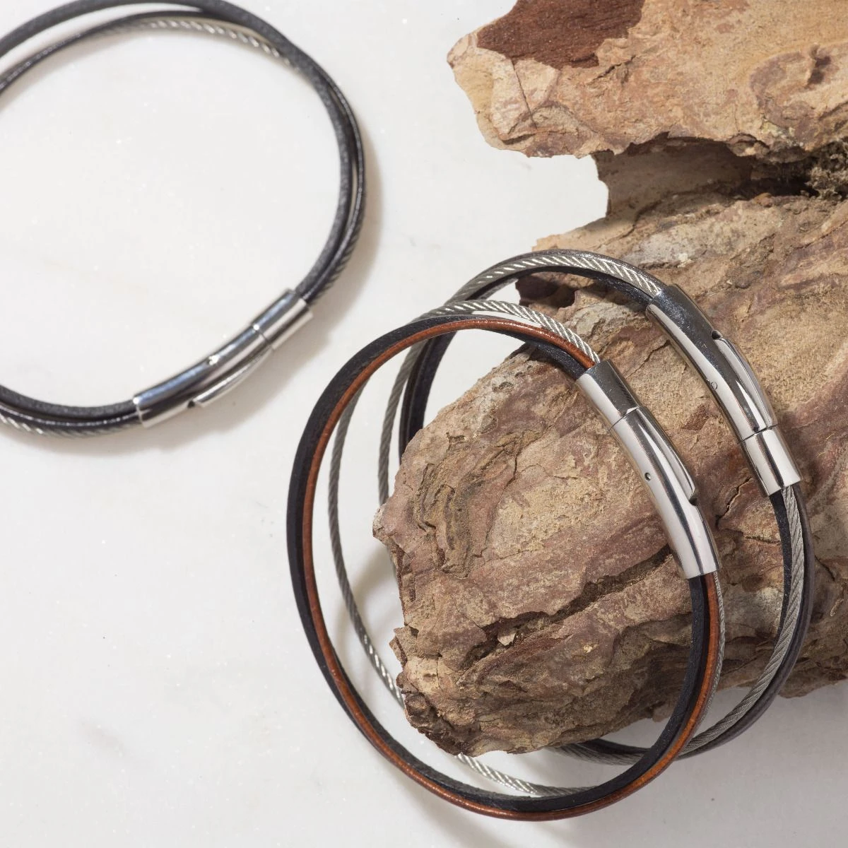 Bracelet Homme Trio câble & cuir Bracelet Homme Trio Câble & Cuir -Atelier de Famille Soldes brac trio homme