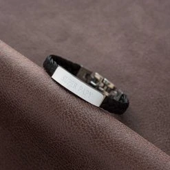 Bracelet Cuir Tressé Et Plaque Noir -Atelier de Famille Soldes bracelet plaque acier decor 1200 610 1