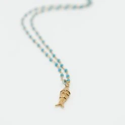 Collier Gris-Gris Sur Chaîne De Pierres -Atelier de Famille Soldes col poisson articule pierre turquoise zoom