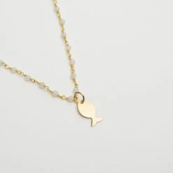 Collier Gris-Gris Sur Chaîne De Pierres -Atelier de Famille Soldes col poisson pierre blanche zoom 1