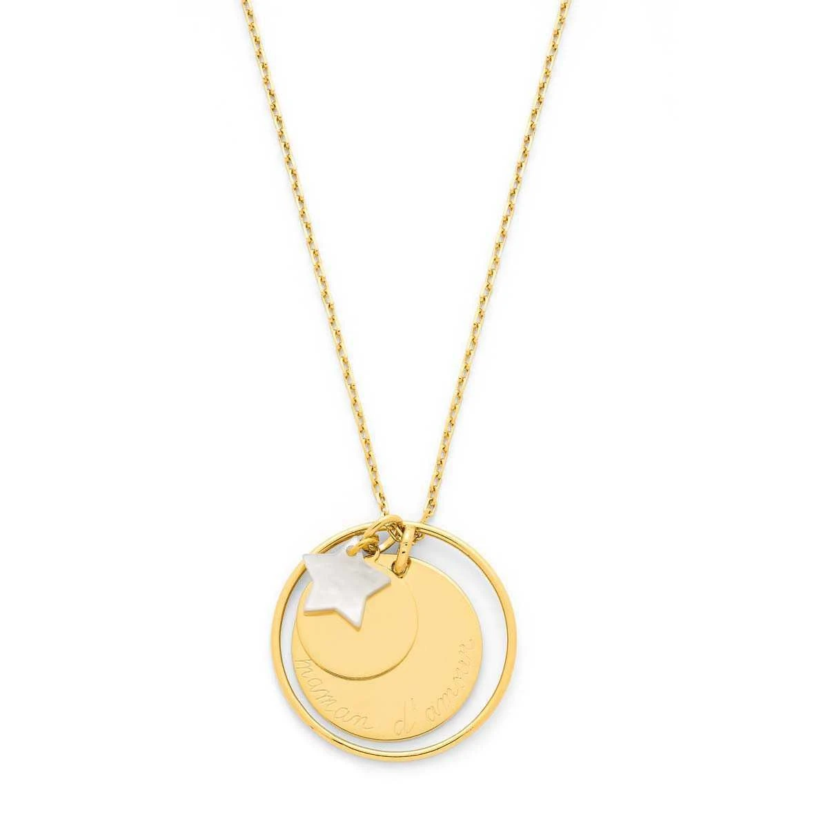 Collier Ellipse 2 médailles et nacre fine plaqué Or Collier Ellipse 2 Médailles Et Nacre Fine Plaqué Or -Atelier de Famille Soldes col ellips 2 med etoil nacre 1200
