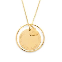 Collier Ellipse, Grande Médaille Et Mini Breloque Plaqué Or