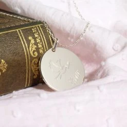 Collier Grande Médaille Colombe Et Prénom Sur Chaîne Argent Massif (gravure Joaillier)-2.7cm