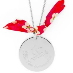Collier Grande Médaille Colombe Et Prénom Sur Chaîne Argent Massif (gravure Joaillier)-2.7cm -Atelier de Famille Soldes col grde med colomb communion ch po 1988 ag 1200 1