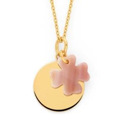 Collier Petite Médaille Plate Et Nacre Fine Sur Chaîne Forçat Plaqué Or (gravure Manuelle) -Atelier de Famille Soldes col pet med plate ag trefl nacr 2007 1200