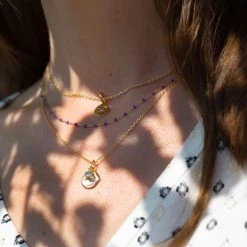 Collier Pépite Et Pierre Fine -Atelier de Famille Soldes compo bleu fleur 1