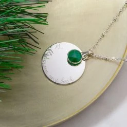 Collier Grande Médaille Et Pierre Fine Sur Chaîne Perlée Argent Massif