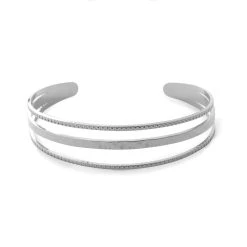 Jonc 3 Rangs Perlés Et Martelés