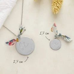 Collier Grande Médaille Colombe Et Prénom Sur Cordon Argent Massif - 2,7cm