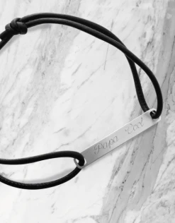 Bracelet Homme Plaque Argent Brossé Cuir (gravure Joaillier)