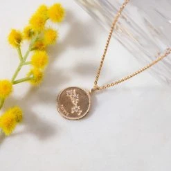 Collier Médaille Signe Astrologique Sur Chaîne Maille Forçat Plaqué Or
