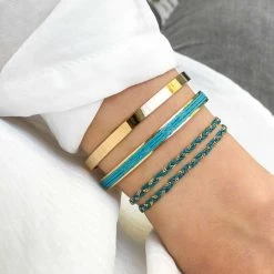 Trio De Bracelets Joncs Et Bracelet Chaîne Tressée Plaqué Or