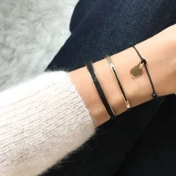 Trio Jonc Galon, Jonc Droit Et Fil Et Mini Rond Bombé Sur Lien