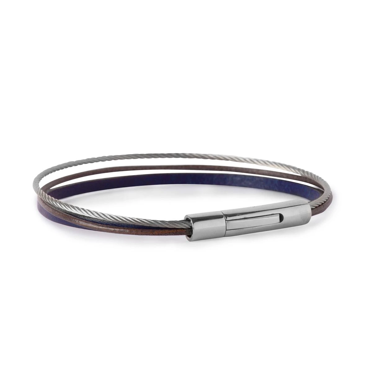 Bracelet Homme Trio câble & cuir Bracelet Homme Trio Câble & Cuir -Atelier de Famille Soldes trio cable cuir bleu f714